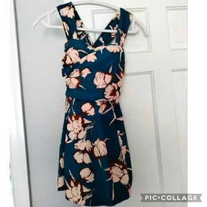 xxs one piece swimsuit Floral Navy Blue Green Flower Skirt